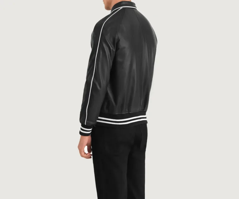 Cooper Black Leather Varsity Jacket — view 4