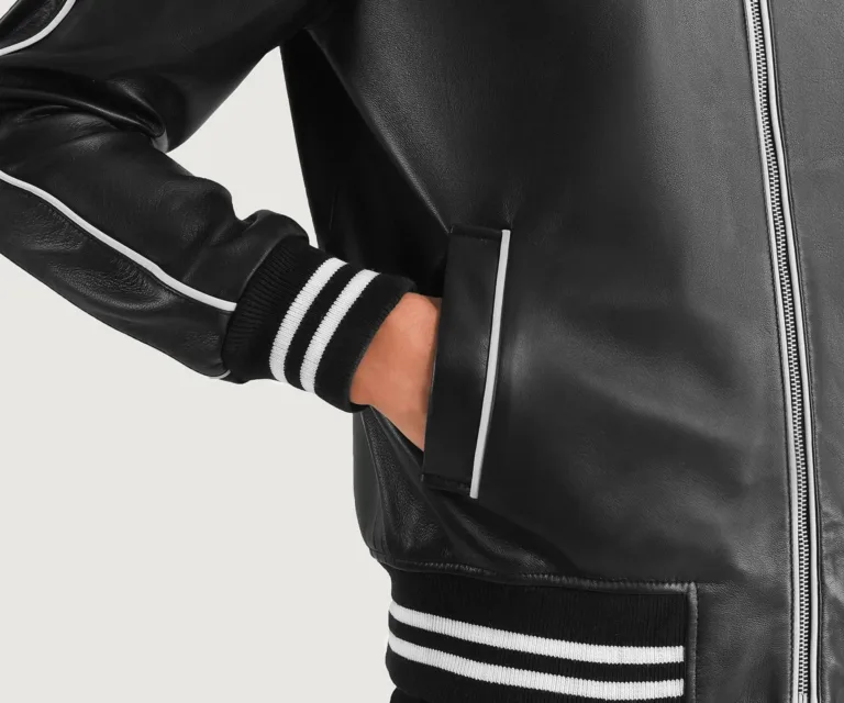 Cooper Black Leather Varsity Jacket — view 5