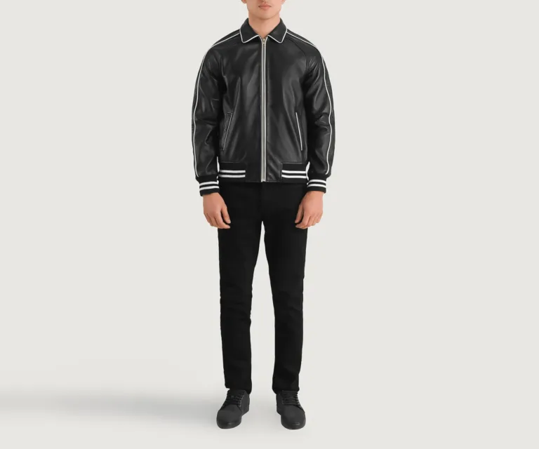 Cooper Black Leather Varsity Jacket — view 6