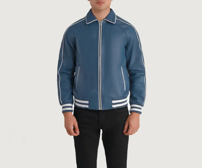 Cooper Blue Leather Varsity Jacket — view 2