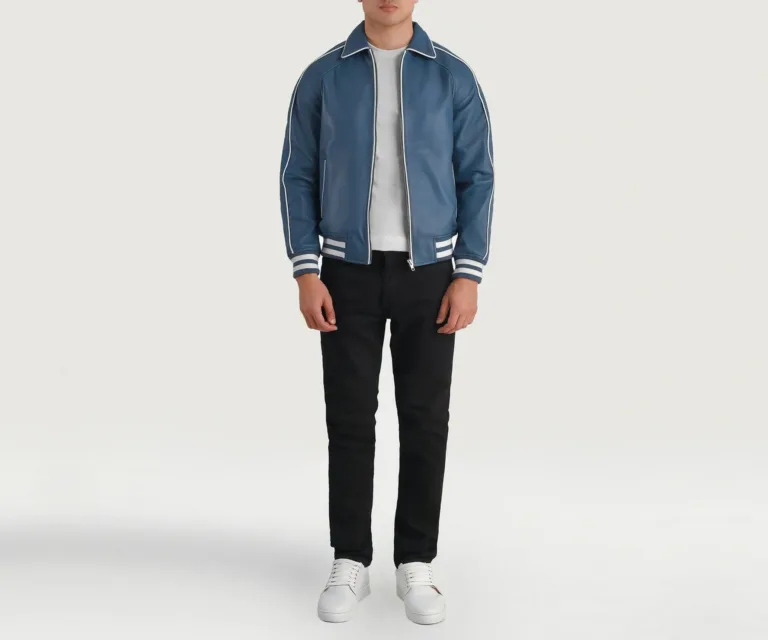 Cooper Blue Leather Varsity Jacket — view 3