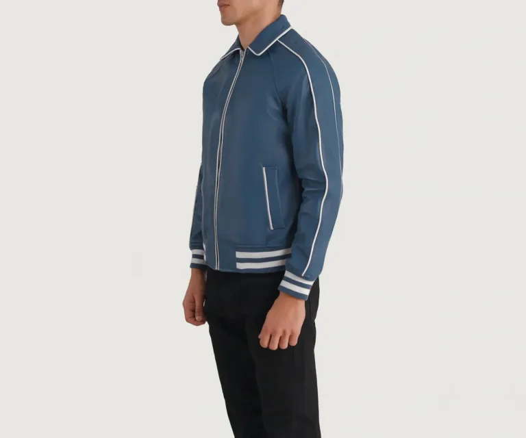 Cooper Blue Leather Varsity Jacket — view 4