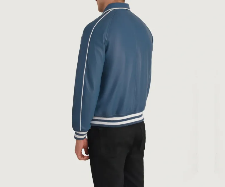 Cooper Blue Leather Varsity Jacket — view 5