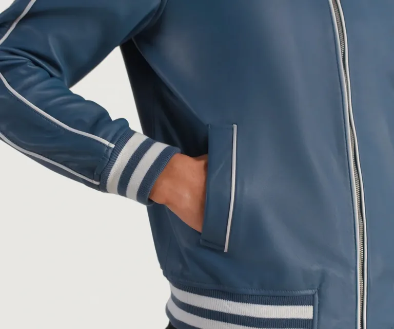 Cooper Blue Leather Varsity Jacket — view 6