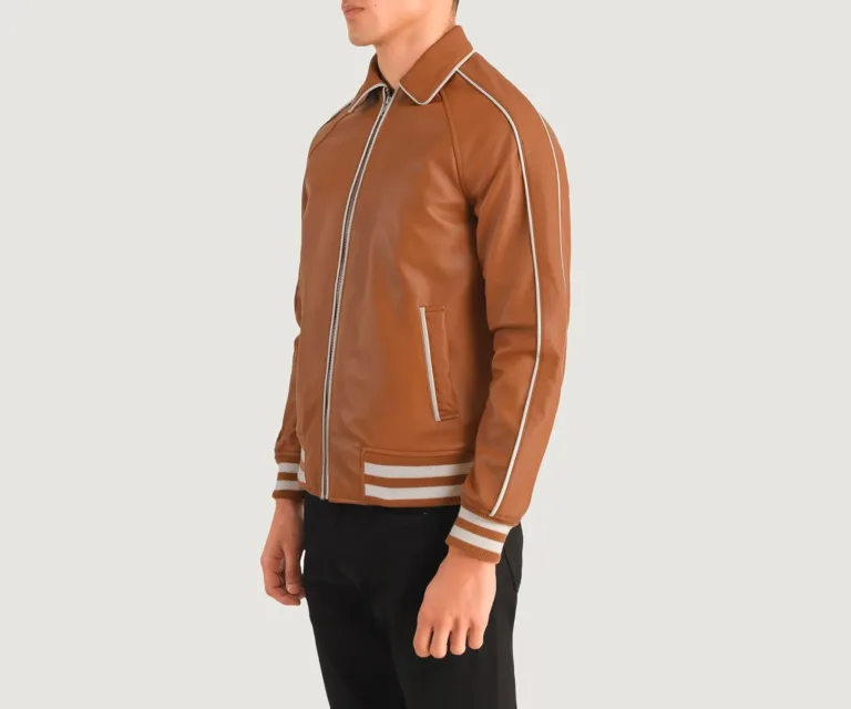 Cooper Tan Brown Leather Varsity Jacket — view 2