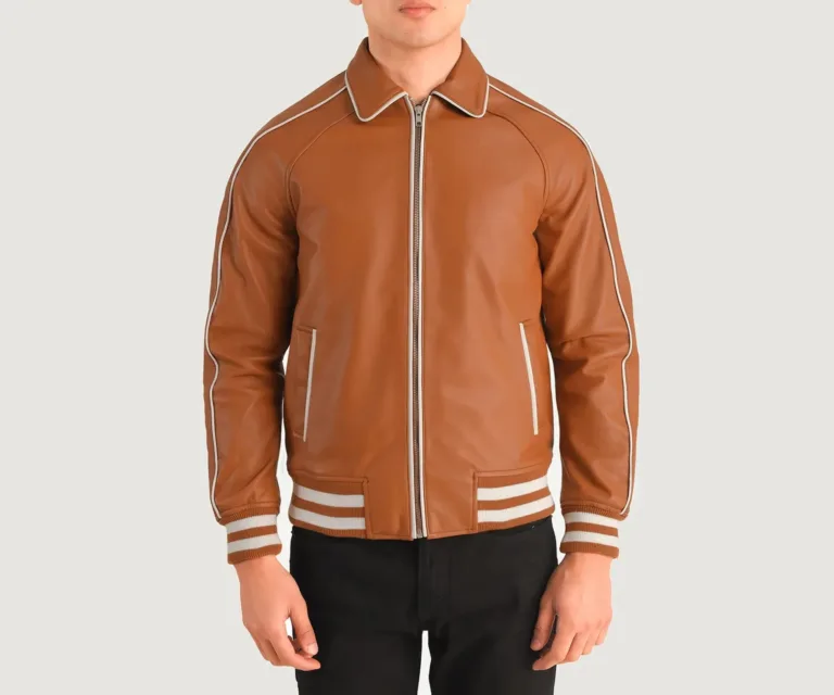 Cooper Tan Brown Leather Varsity Jacket — view 4