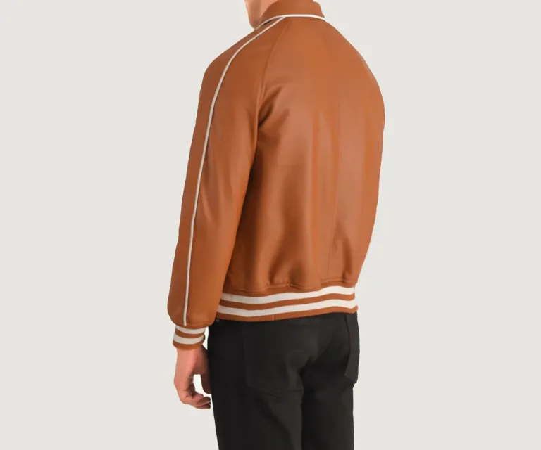 Cooper Tan Brown Leather Varsity Jacket — view 5