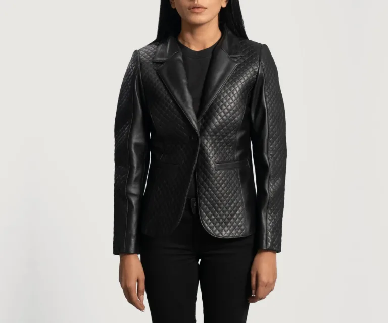 Cora Quilted Black Leather Blazer Luxury Women's Outerwear — Front Silhouette Hero Presentation