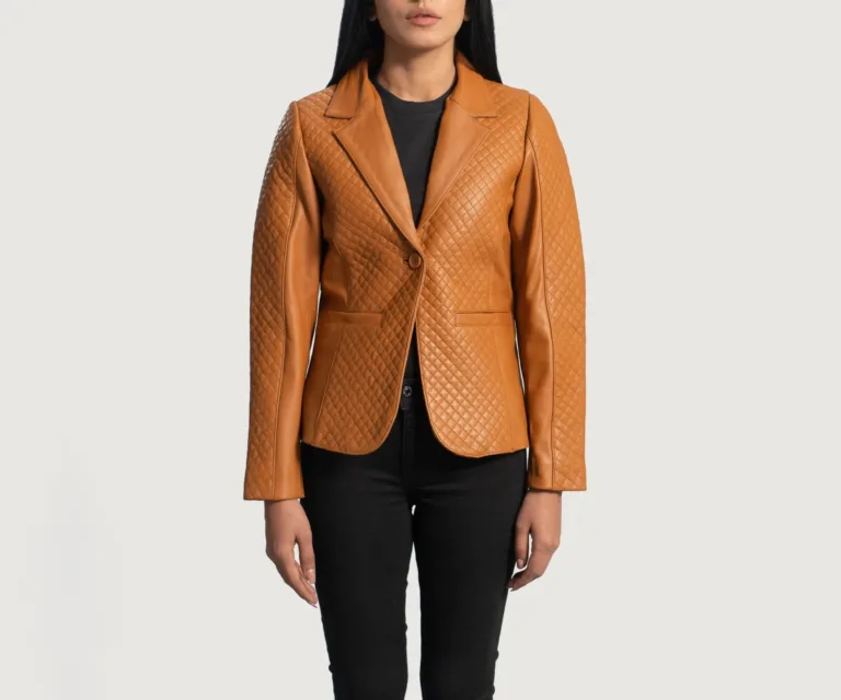 Cora Quilted Brown Leather Blazer Luxury Women's Outerwear — Front Silhouette Hero Presentation