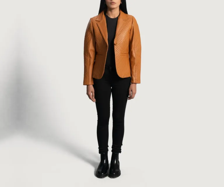 Cora Quilted Brown Leather Blazer Luxury Women's Outerwear — Rear Profile & Tailored Seaming