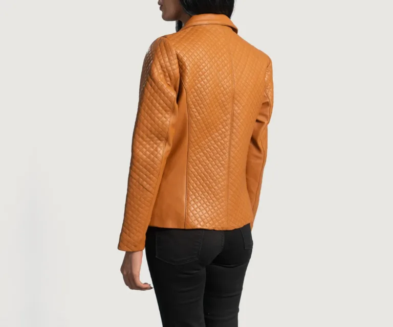 Cora Quilted Brown Leather Blazer Luxury Women's Outerwear — Macro Hardware & Leather Grain