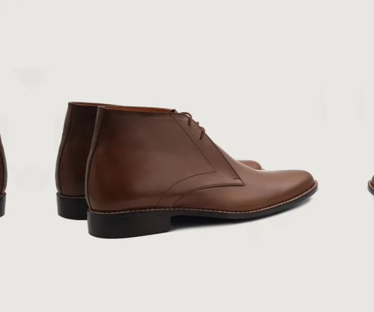 Corry Chukka Brown Leather Boots Handcrafted Men's Footwear — Heel Counter & Rear View