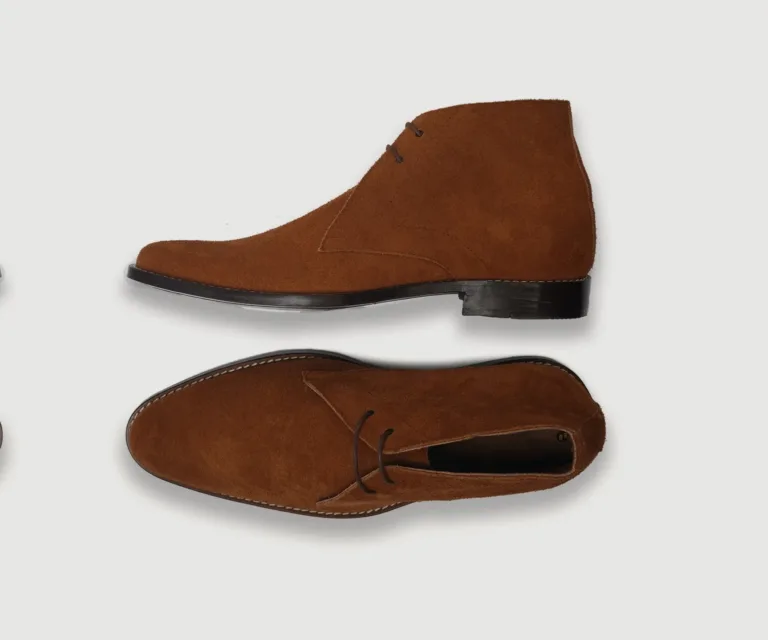 Corry Chukka Brown Suede Leather Boots Handcrafted Men's Footwear — Toe Cap & Vamp Detail