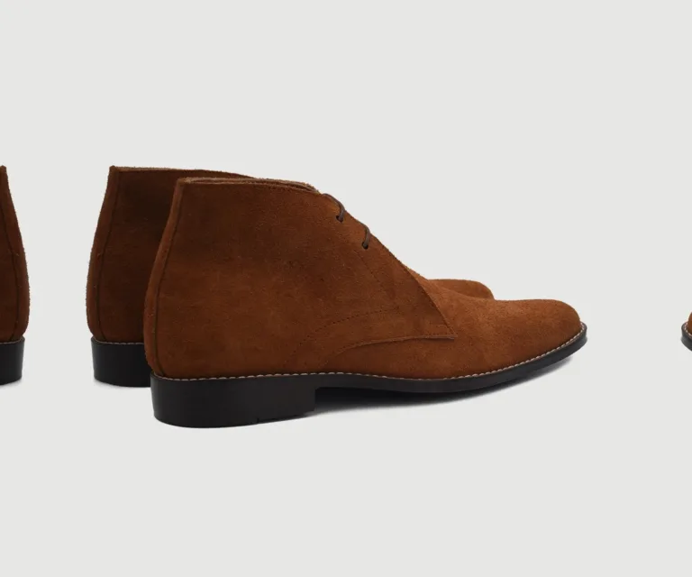 Corry Chukka Brown Suede Leather Boots Handcrafted Men's Footwear — Heel Counter & Rear View