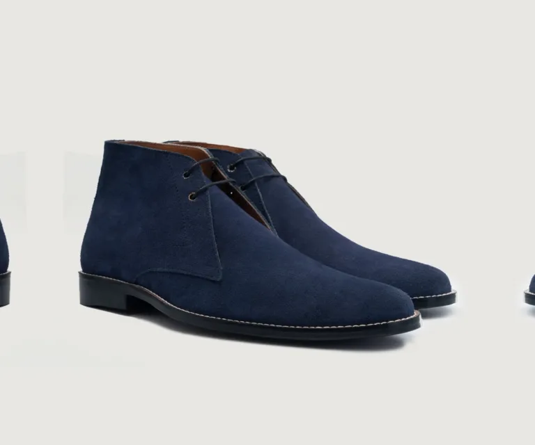 Corry Chukka Midnight Blue Suede Leather Boots Handcrafted Men's Footwear — Lateral Profile Hero View