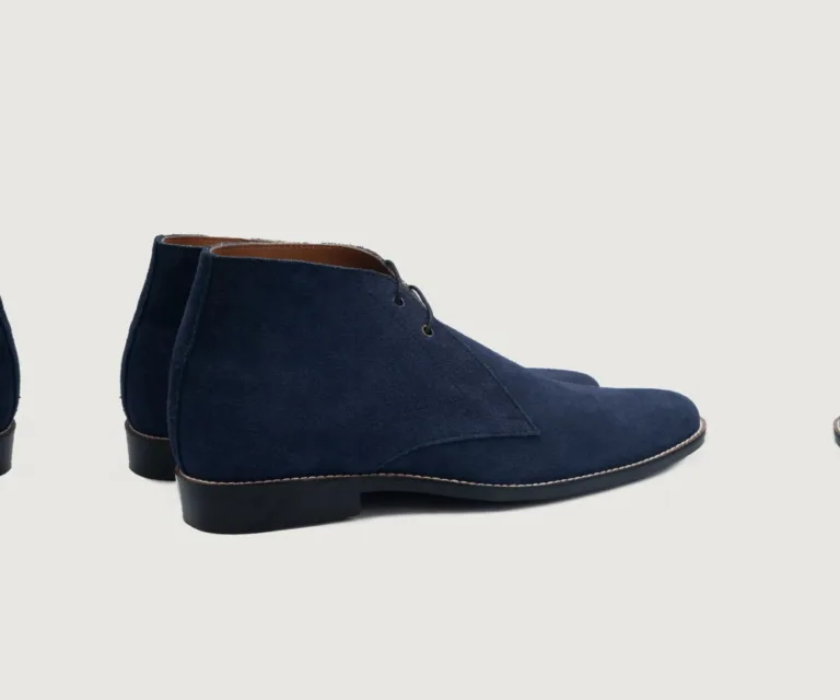Corry Chukka Midnight Blue Suede Leather Boots Handcrafted Men's Footwear — Heel Counter & Rear View