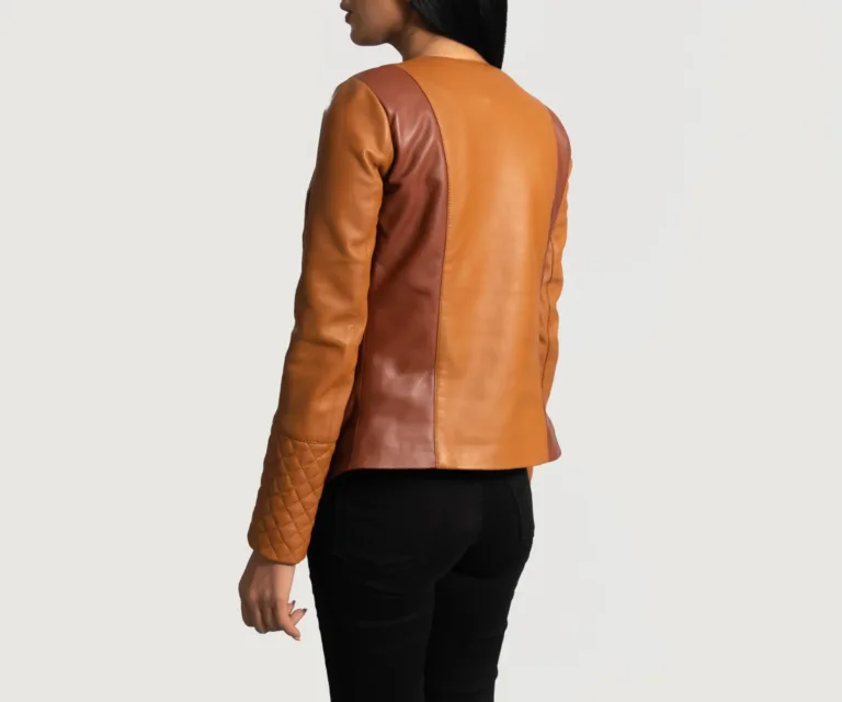 County Tan Overlap Leather Jacket Luxury Women's Biker Jacket — Macro Hardware & Leather Grain