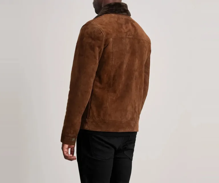 Dallis Brown Suede Shearling Trucker Jacket — view 4