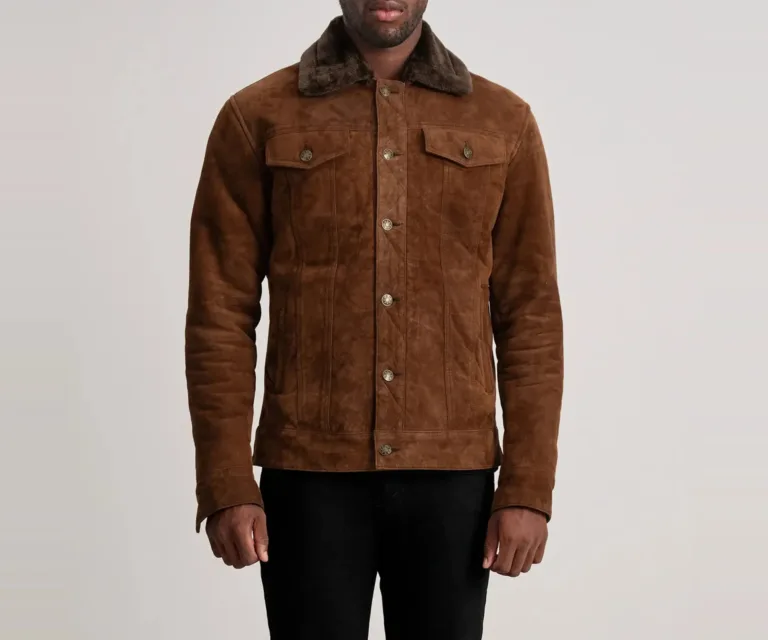 Dallis Brown Suede Shearling Trucker Jacket — view 3