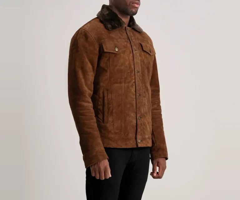 Dallis Brown Suede Shearling Trucker Jacket — view 2