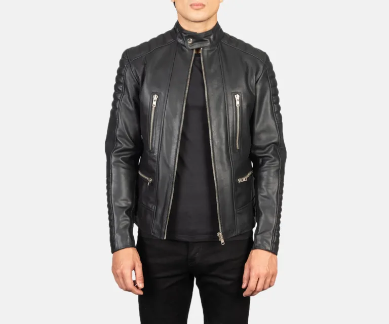 Damian Black Leather Biker Jacket — Front Open Hero Presentation