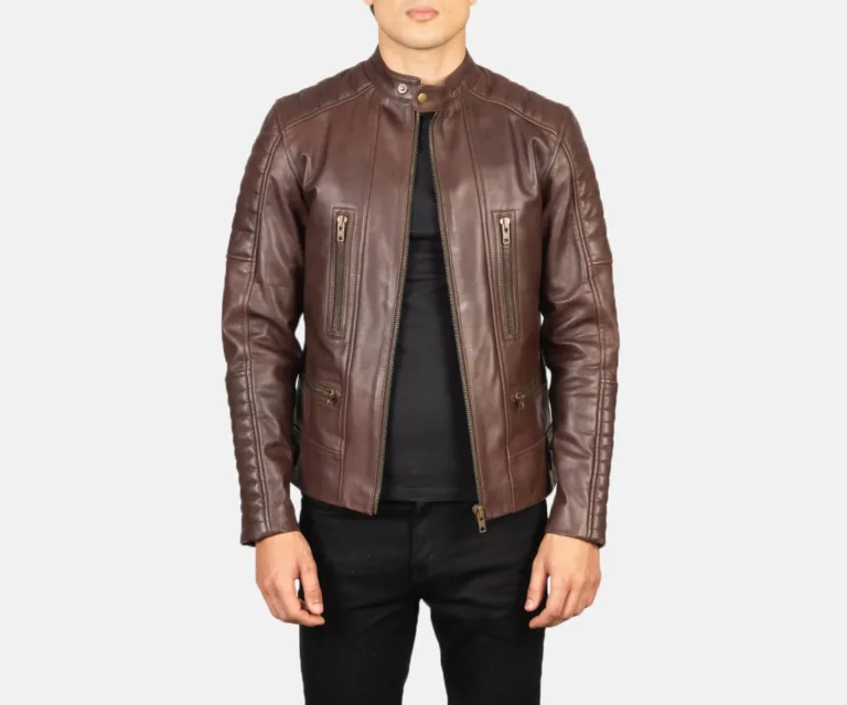 Damian Brown Leather Biker Jacket — Front Open Hero Presentation