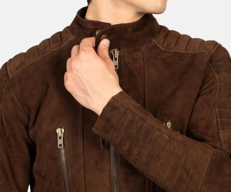 Damian Mocha Suede Biker Jacket — view 6