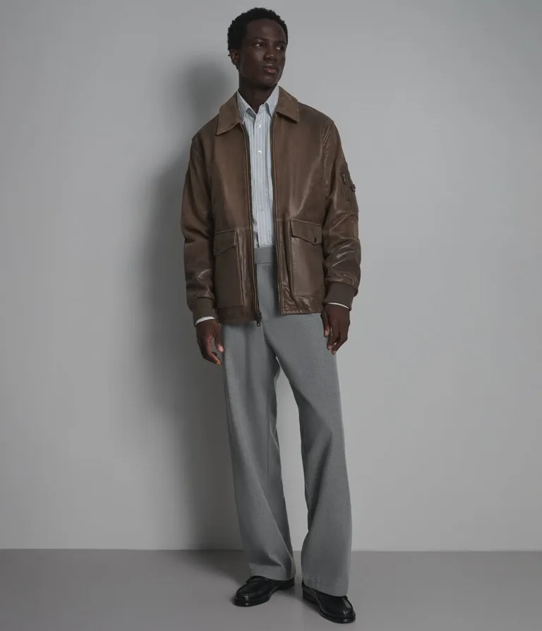 Damian Vintage Bomber in Brown, front, image 1 of 6.
