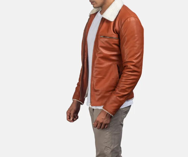Dan Frost Tan Shearling Jacket — Rear Back View & Tailored Vent Hemline