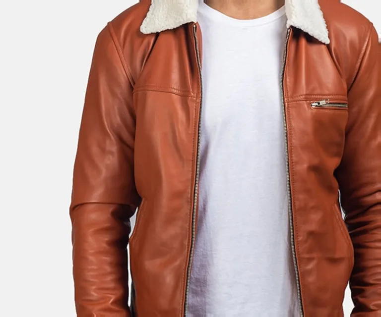 Dan Frost Tan Shearling Jacket — Full-Length Model Editorial Presentation