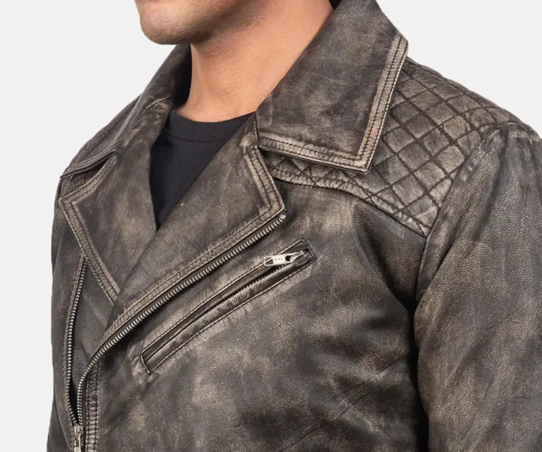 Danny Quilted Brown Leather Biker Jacket — view 5
