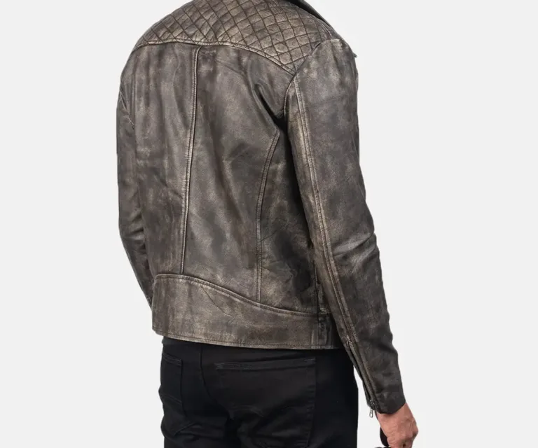Danny Quilted Brown Leather Biker Jacket — view 6
