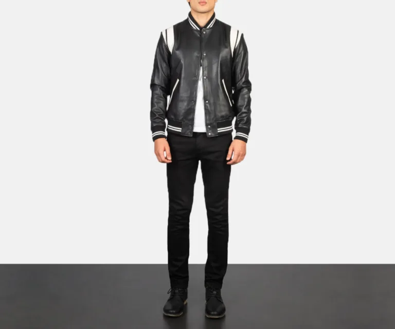 Dantee Black Leather Varsity Jacket — view 3