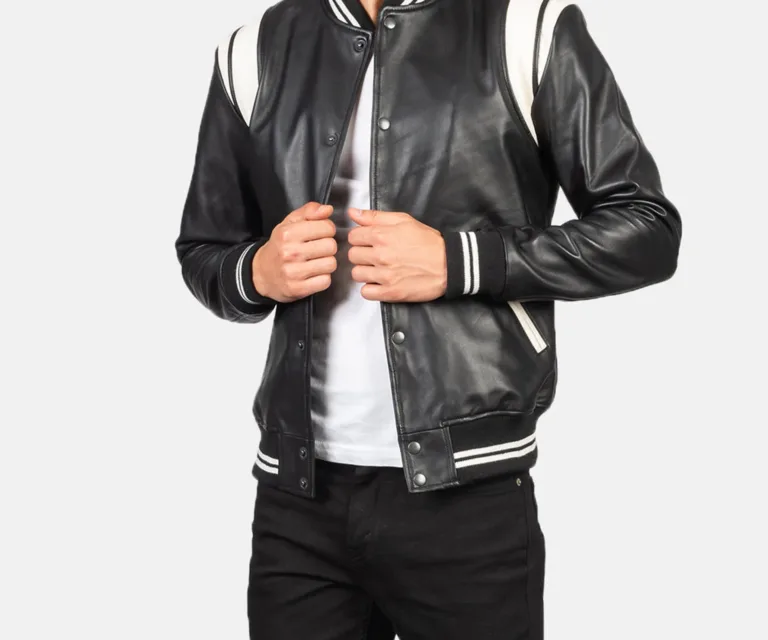 Dantee Black Leather Varsity Jacket — view 6