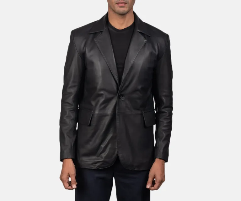 Daron Black Leather Blazer — Front Open Hero Presentation