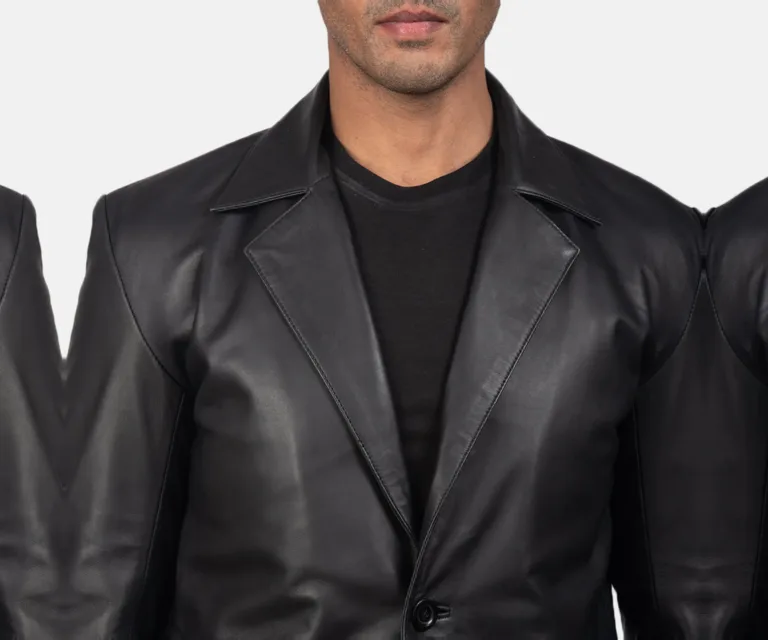 Daron Black Leather Blazer — Full-Length Model Editorial Presentation
