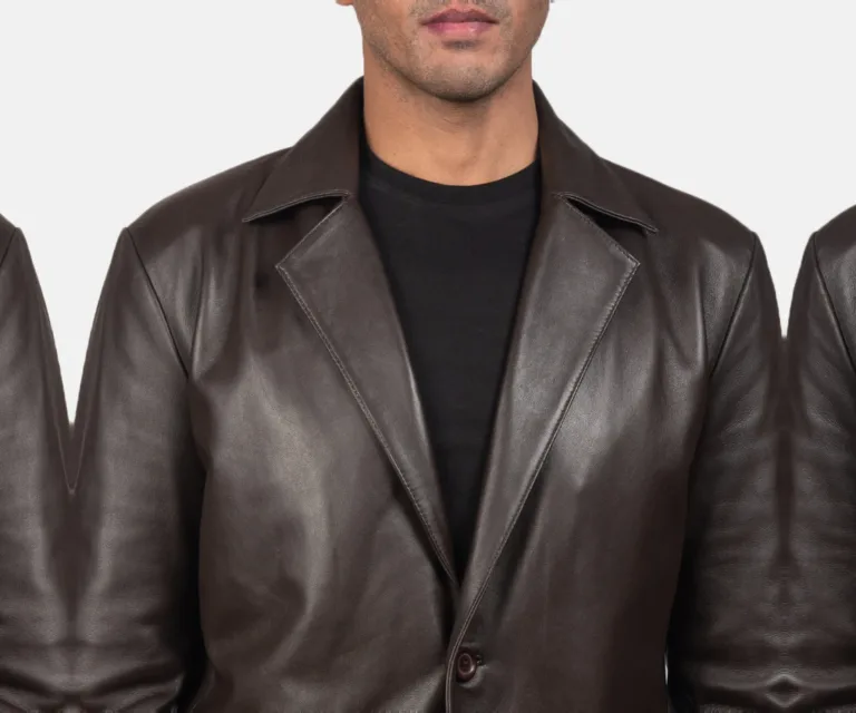 Daron Brown Leather Blazer — Full-Length Model Editorial Presentation