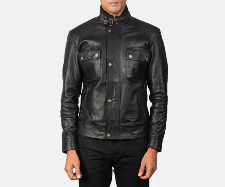 Darren Black Leather Biker Jacket Front Open Hero