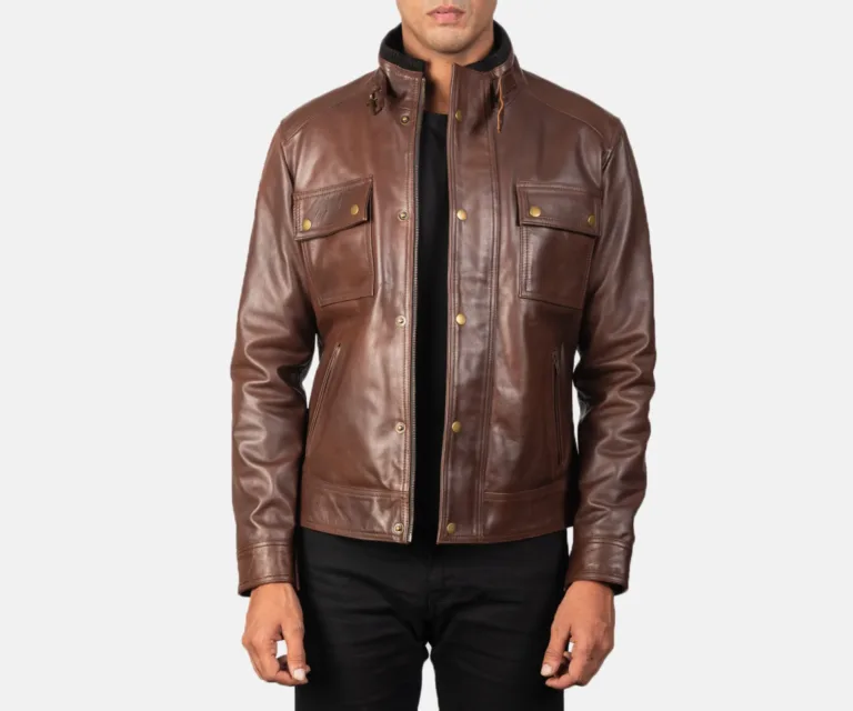 Darren Brown Leather Biker Jacket — Front Open Hero Presentation