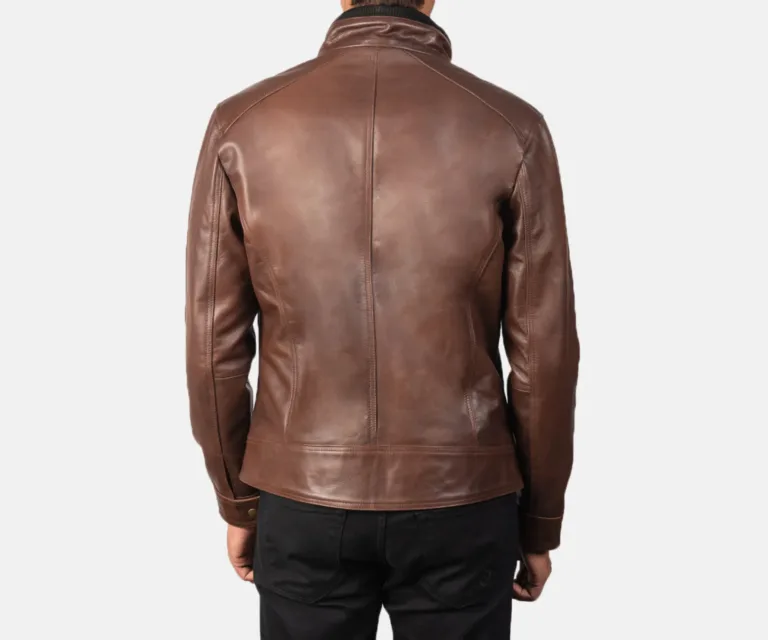 Darren Brown Leather Biker Jacket — Macro Detail Texture, Stitching & Hardware