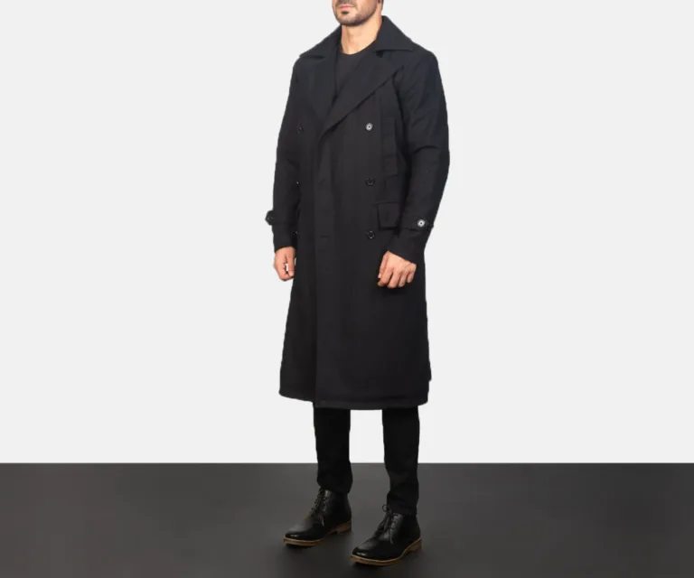 Detective Black Wool Coat — Three-Quarter Perspective