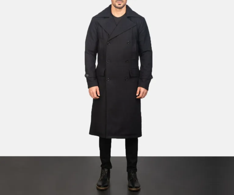 Detective Black Wool Coat — Rear Profile View