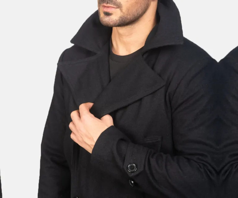 Detective Black Wool Coat — Full Editorial Model Perspective