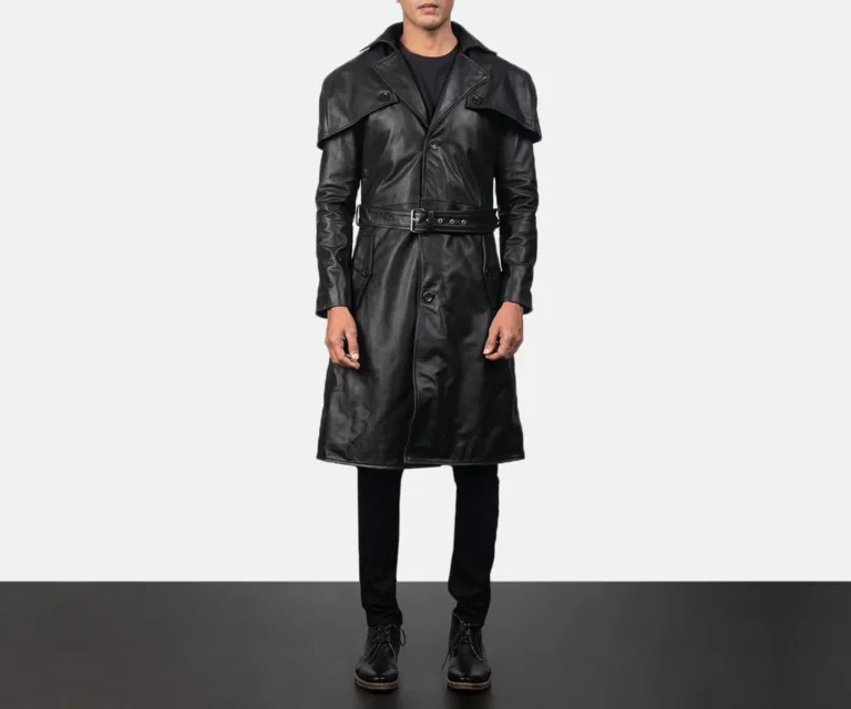 Deux Black Leather Duster — Three-Quarter Perspective