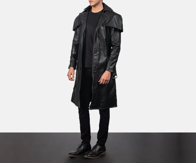 Deux Black Leather Duster — Front Detail & Closure