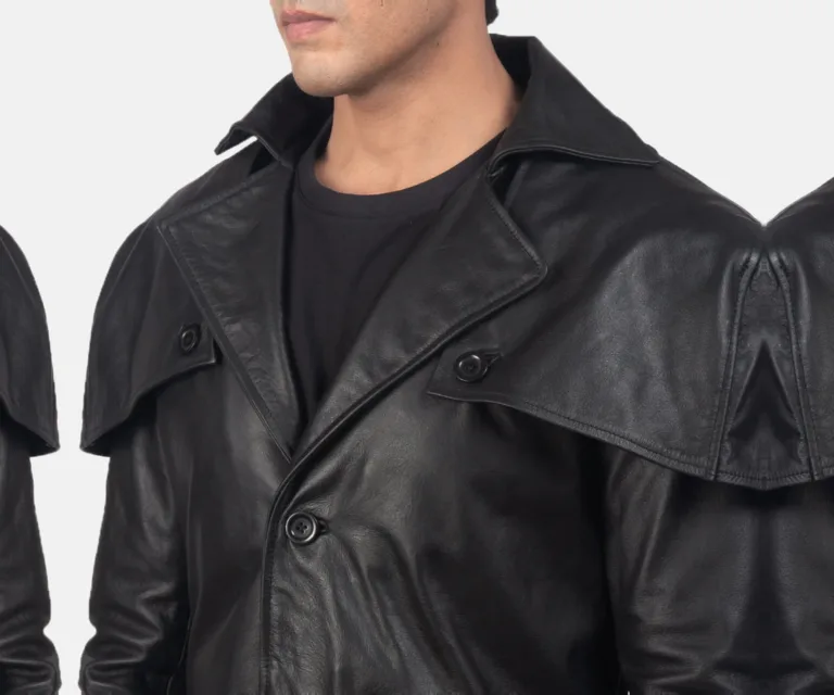Deux Black Leather Duster — Rear Profile View