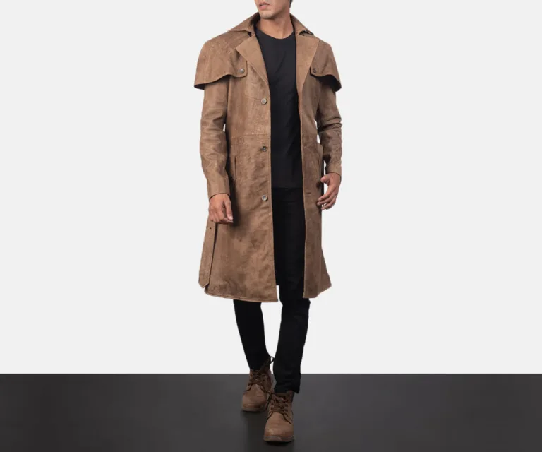 Deux Brown Leather Duster — Front Hero View