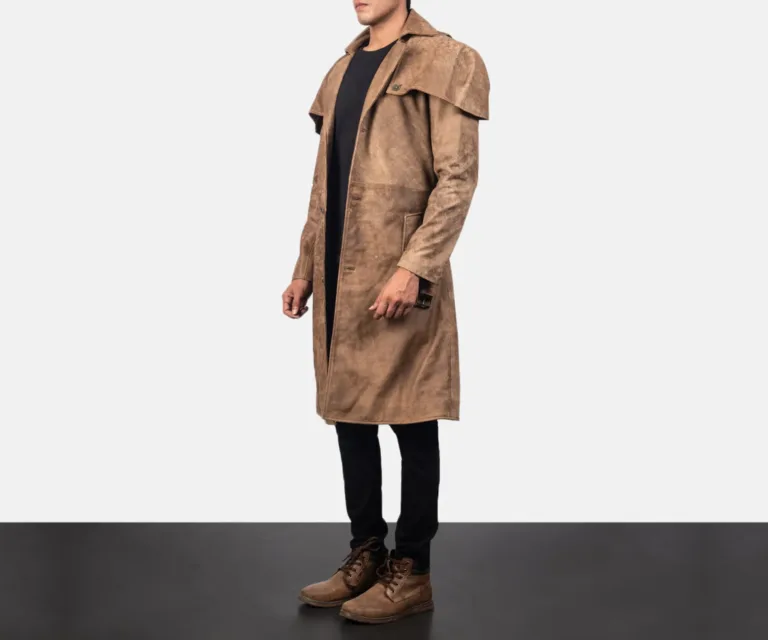 Deux Brown Leather Duster — Three-Quarter Perspective