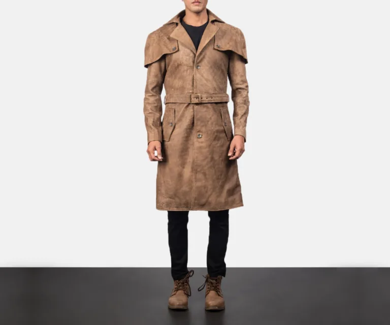 Deux Brown Leather Duster — Rear Profile View