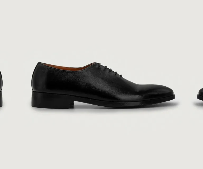 Director Wholecut Black Leather Shoes Handcrafted Men's Footwear — Three-Quarter Perspective